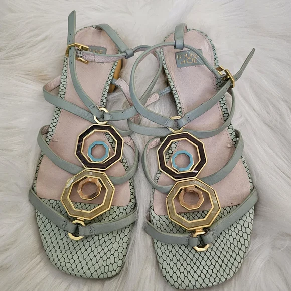 Louise et Cie Mint Green Strappy Sandals with Gold Accents - Picture 5 of 11